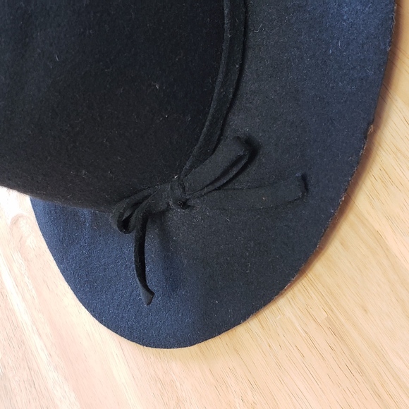 NWOT H&M 100% Wool Black Wide Brim Bow Ribbon Hat - Picture 5 of 7